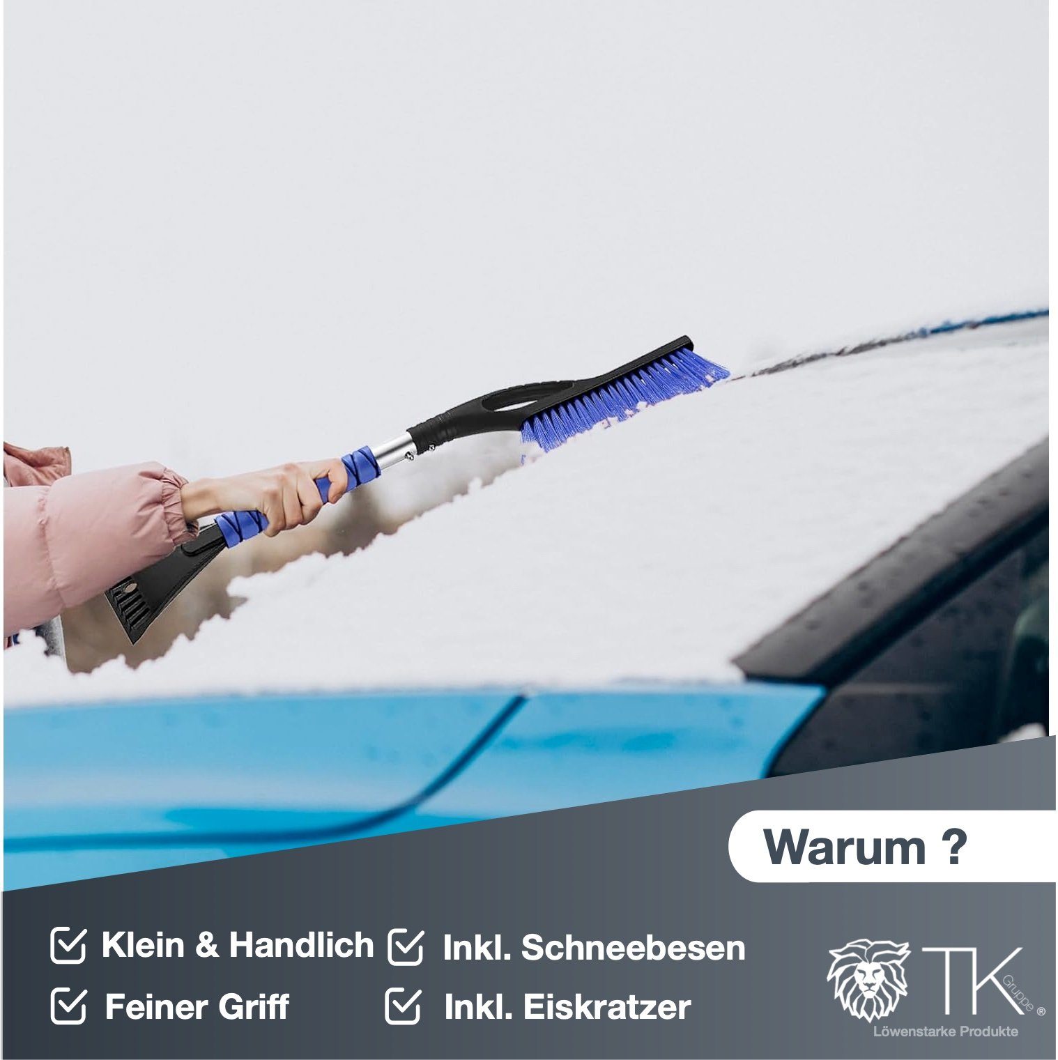TK Gruppe Schneebesen 2 in 1 - Schneebesen mit Eiskratzer für Winter & Schnee PKW KFZ