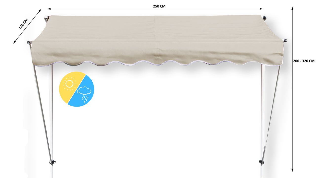 Grasekamp Klemmmarkise Ontario 255x130cm Sand Beige Balkonmarkise höhenverstellbar von 200 cm – 320 cm