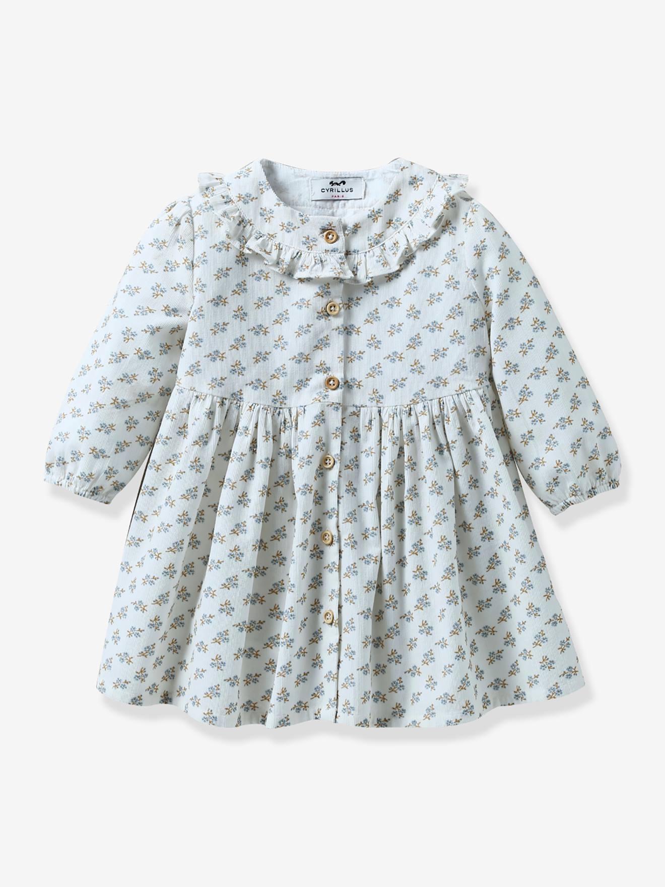 Robe bébé en velours imprimé CYRILLUS bleu imprimé