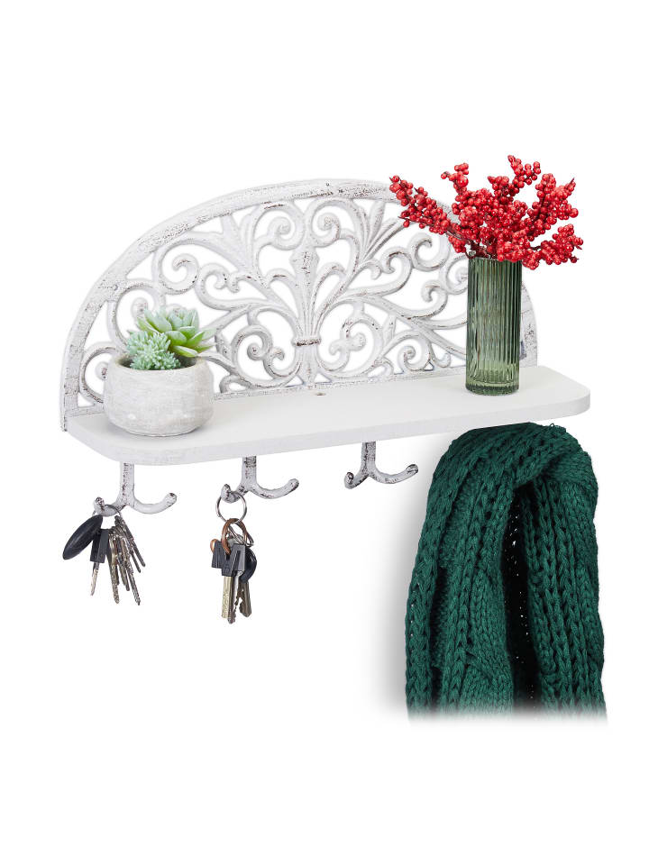 relaxdays Wandgarderobe in Weiß - (B)39x (H)23 x (T)11,5 cm günstig kaufen onesize