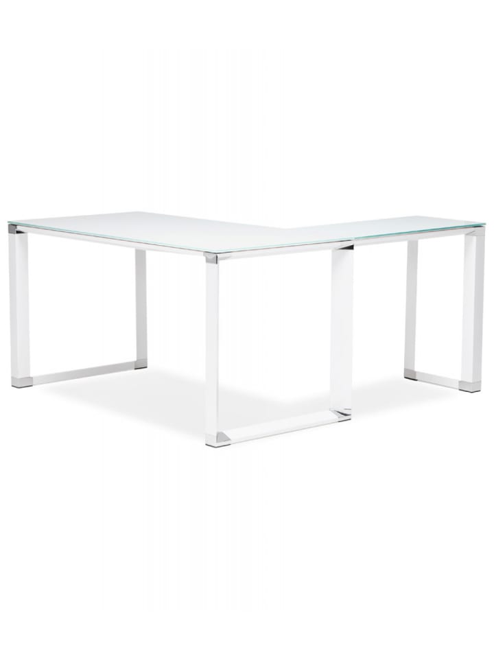 KADIMA DESIGN Eckbüro Schreibtisch aus Metall und Glas | Moderner Industriestil in Weiß günstig kaufen