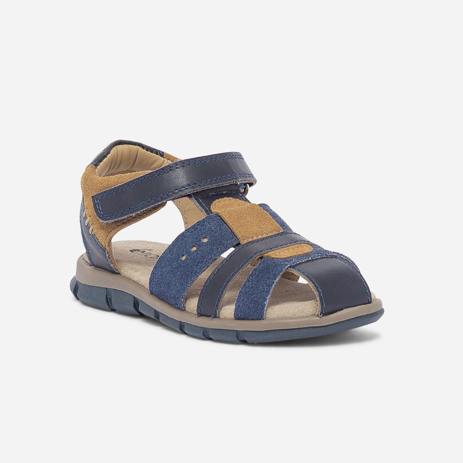 Sandale marine et camel en cuir velours