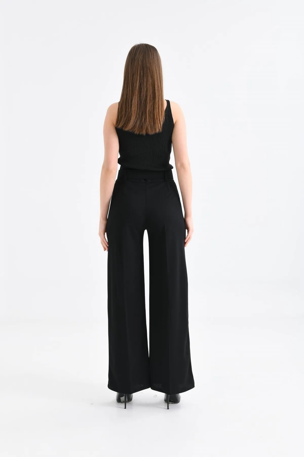 VOLT CLOTHİNG  Damen-Hose aus Stoff mit weitem Beingürtel und detailliertem Stoff