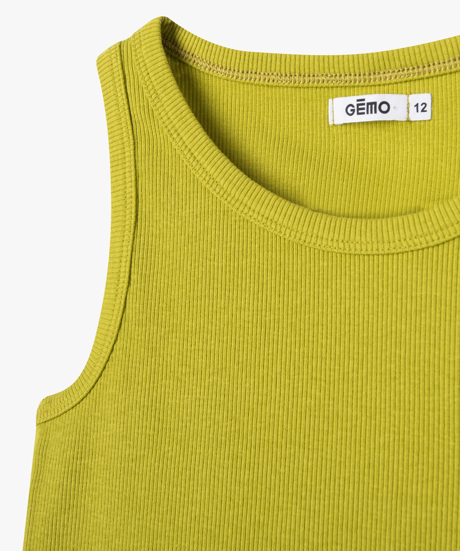 Débardeur fille en maille ctelée coupe courte vert | GEMO