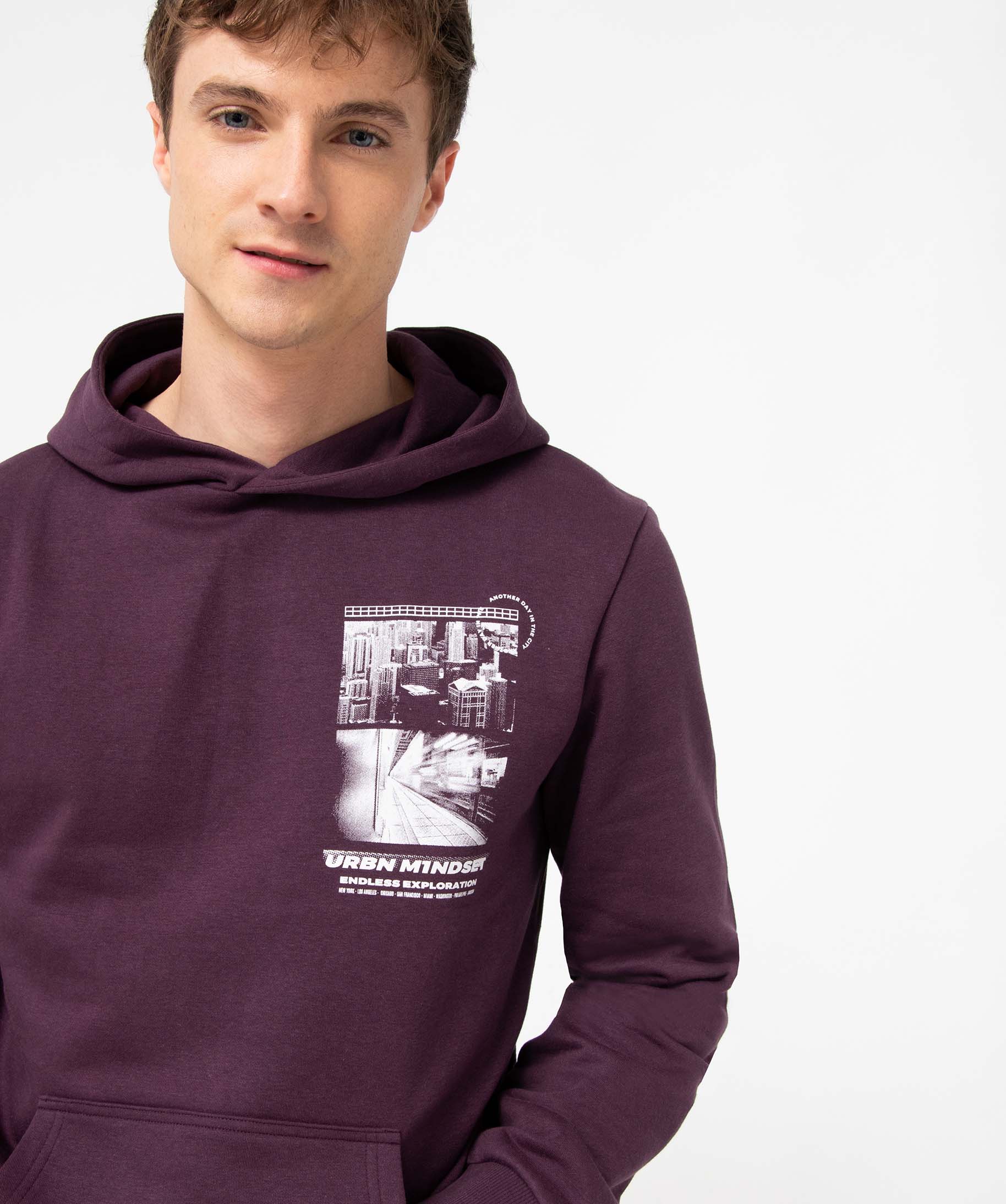 Sweat homme à capuche avec motif streetwear violet | GEMO