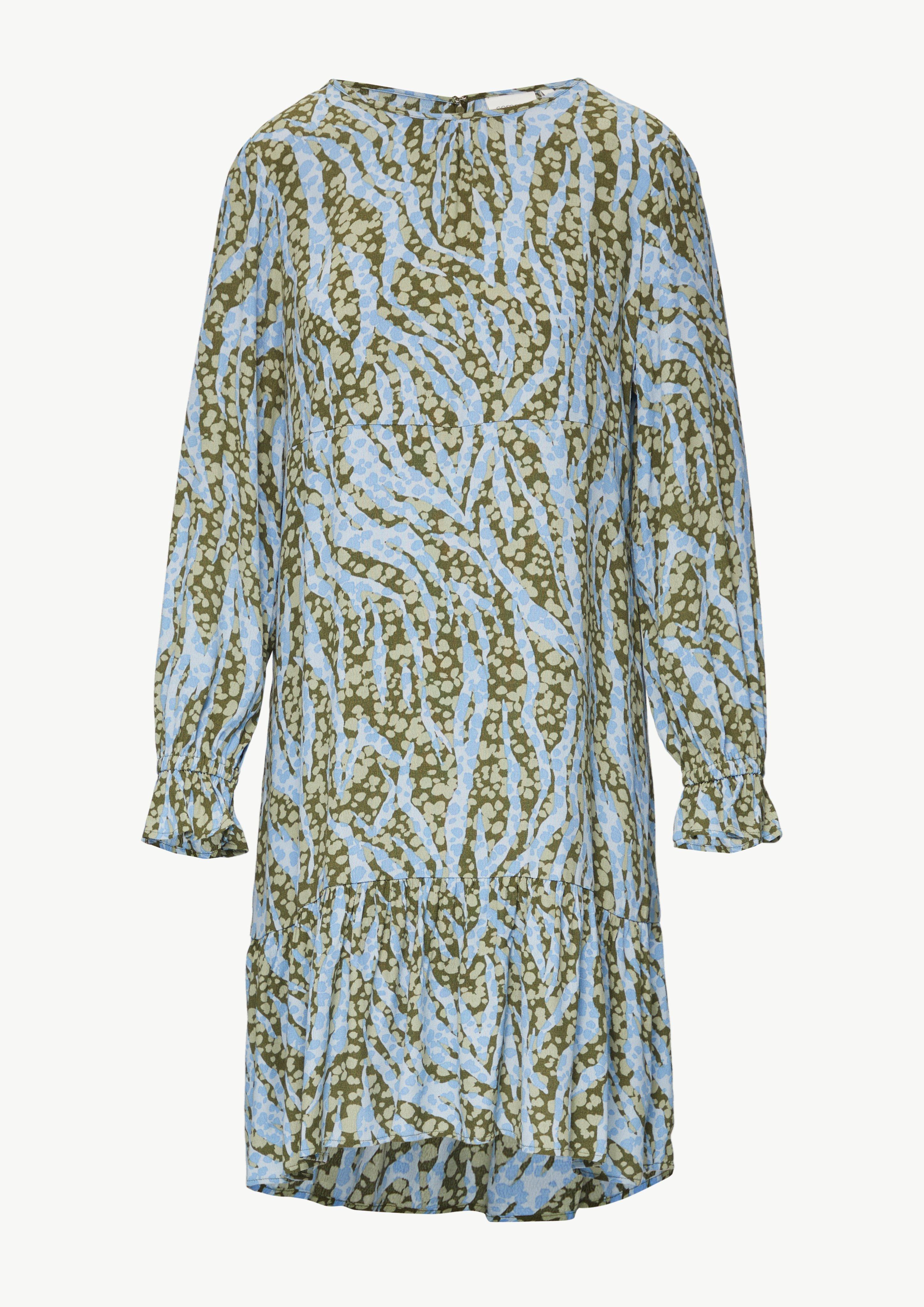 Gemustertes Kleid mit Volant-Details - olivgrün