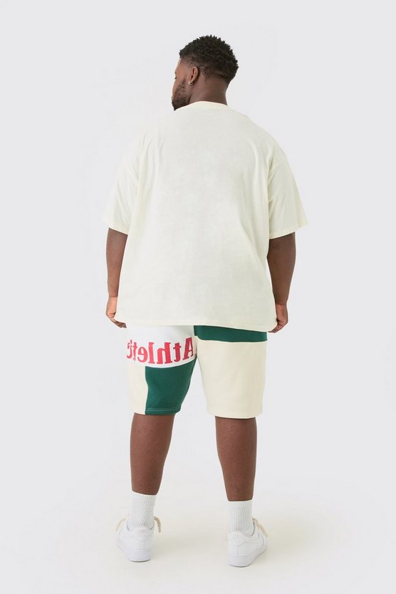 Plus lockere Patchwork Jersey-Shorts mit Print