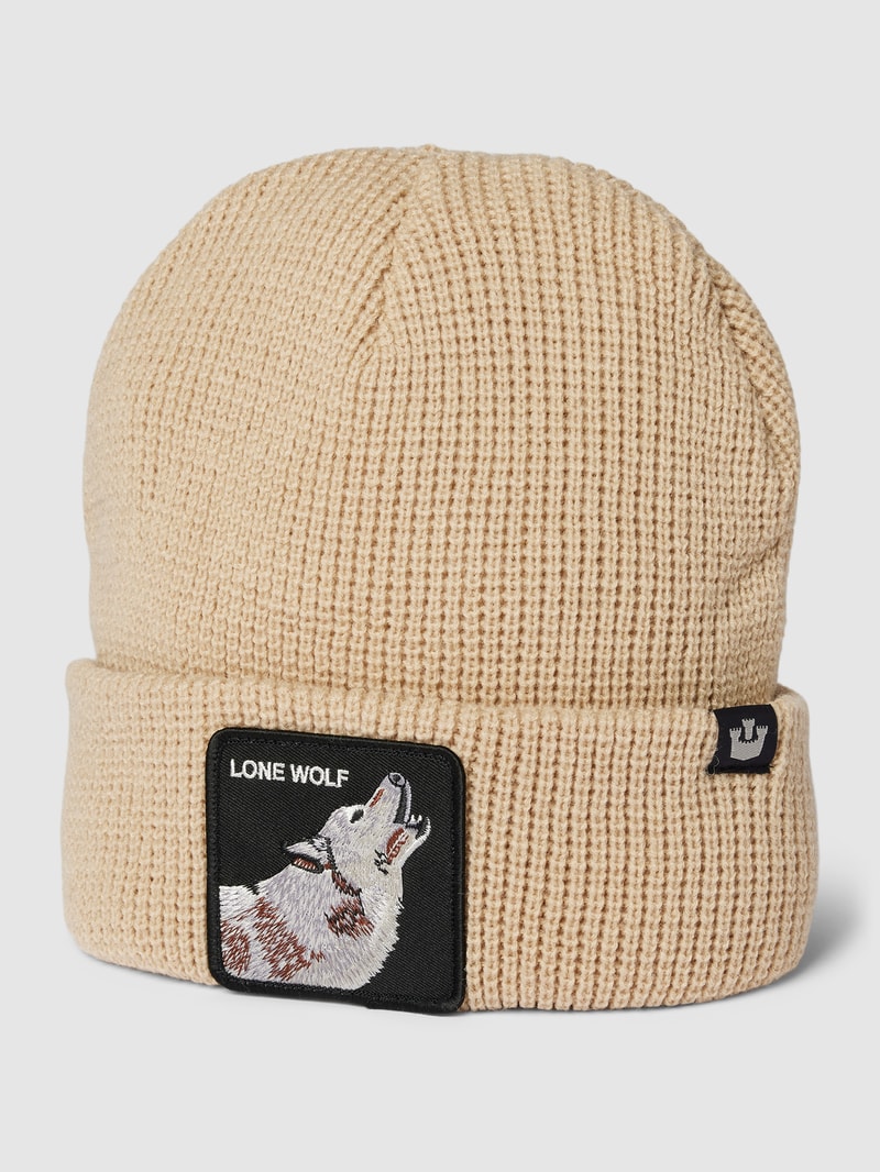 Beanie mit Motiv-Stitching Modell 'SINGLED OUT' in sand