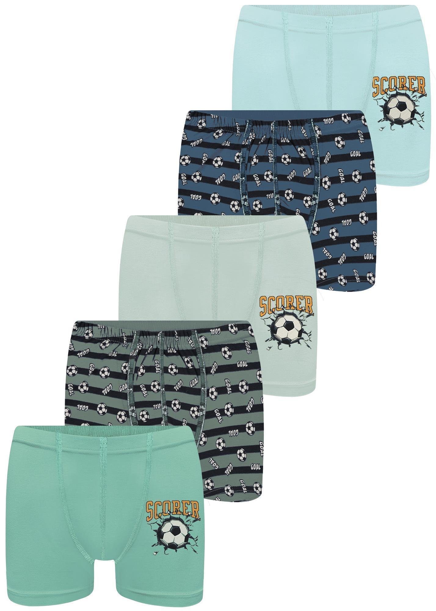 LOREZA Boxershorts 5 Jungen Boxershorts Unterhosen aus Baumwolle Unterwäsche - Scorer (Spar-Packung, 5-St)