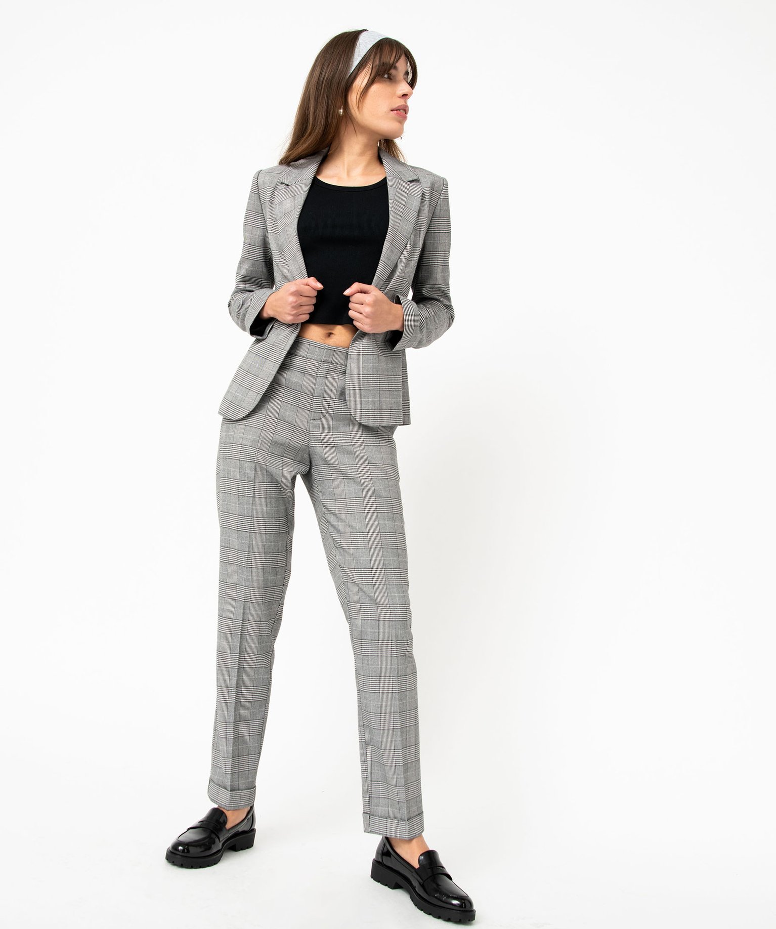 Pantalon à motif Prince de Galles et ceinture élastique femme imprime | GEMO