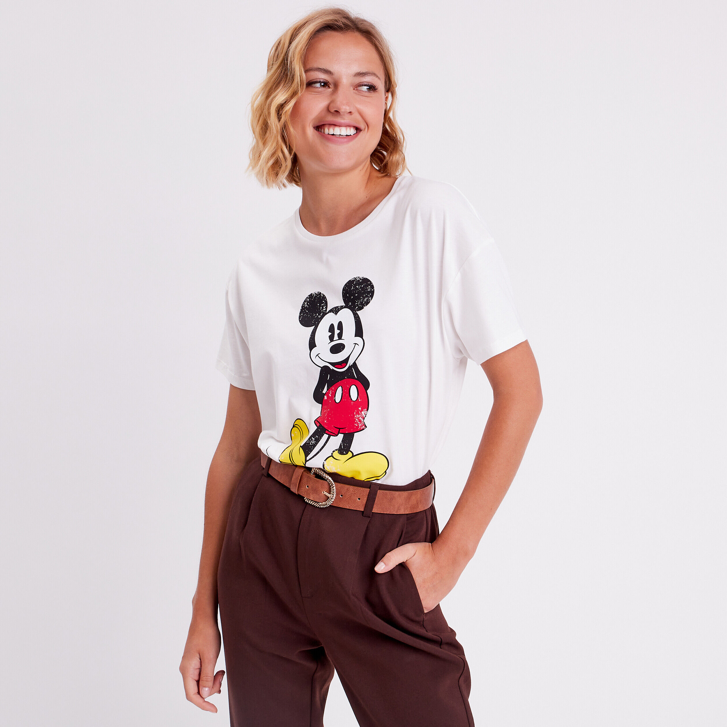 T-shirt manches courtes Mickey ecru femme | Cache Cache
