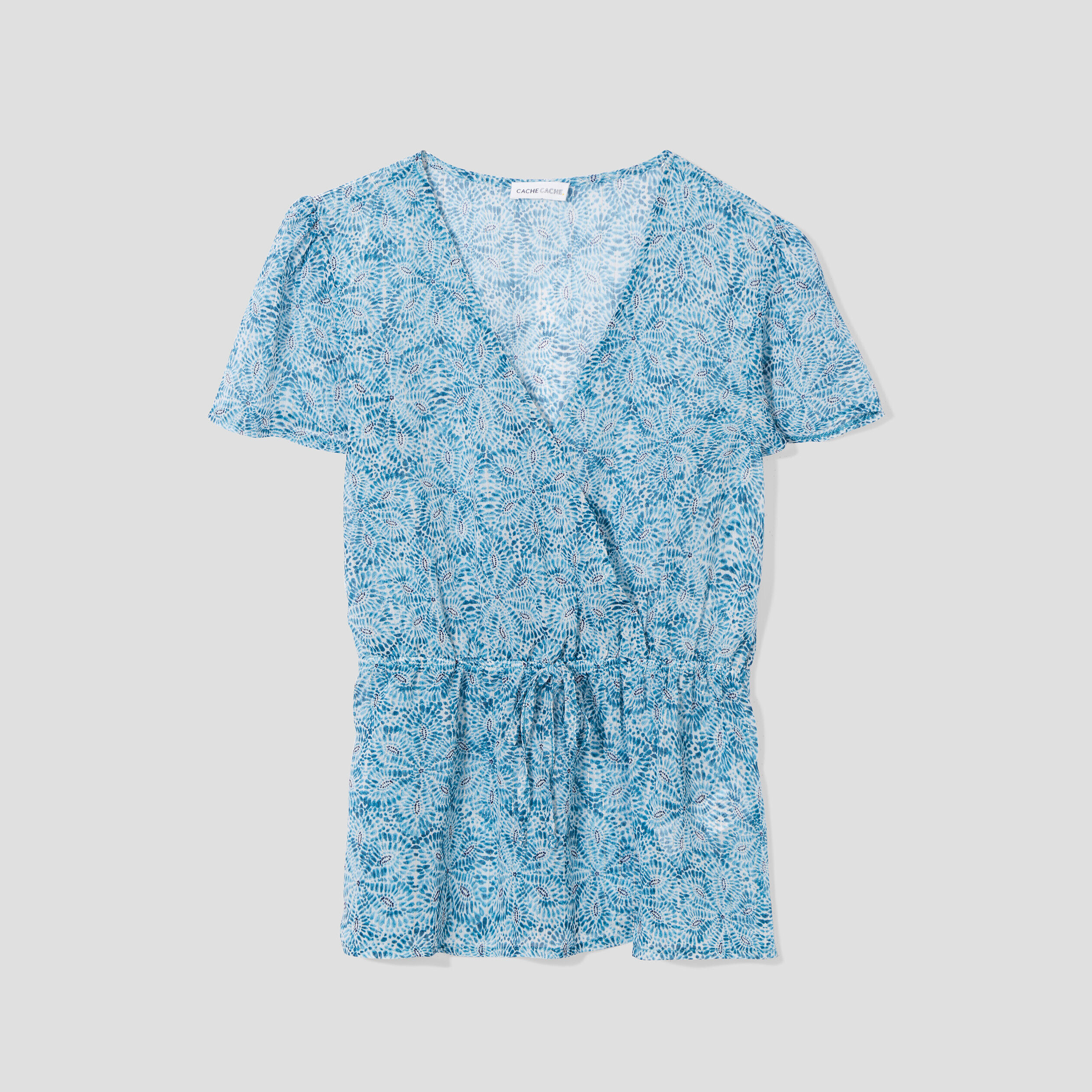 Blouse cintrée col cache-coeur bleu femme | Cache Cache