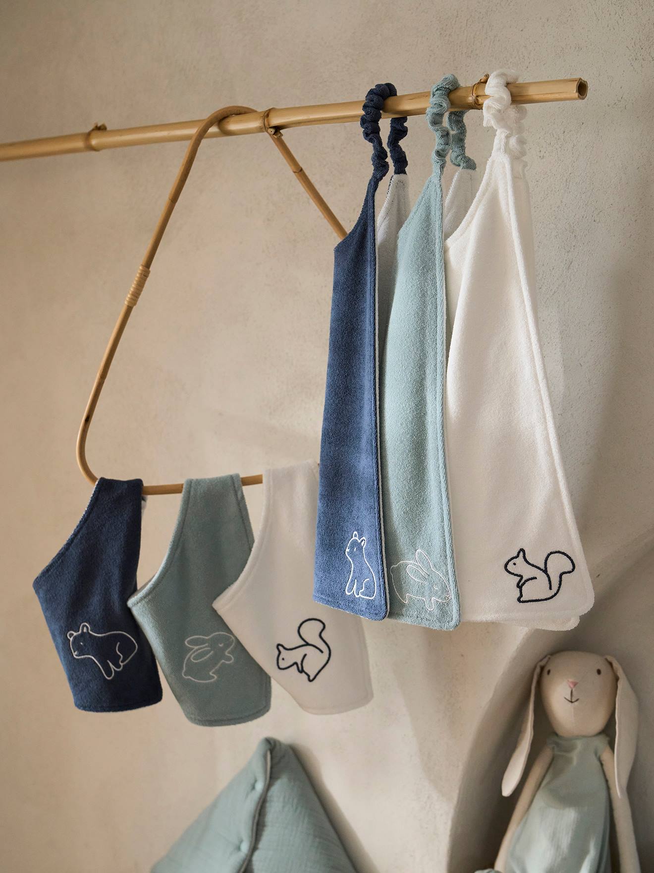 Vertbaudet 3er-Pack Baby Halstücher, Frottee - pack graublau waldfreunde
