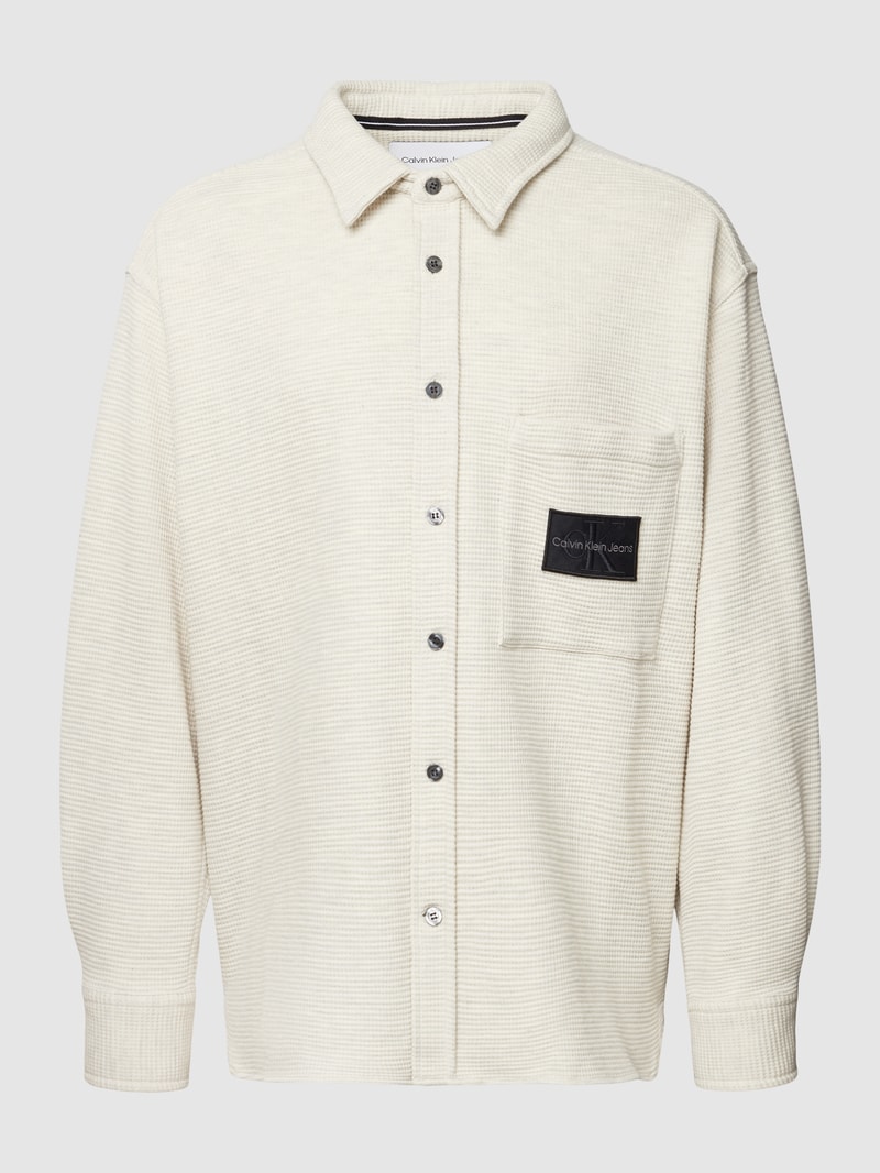 Freizeithemd mit Label-Patch in offwhite meliert