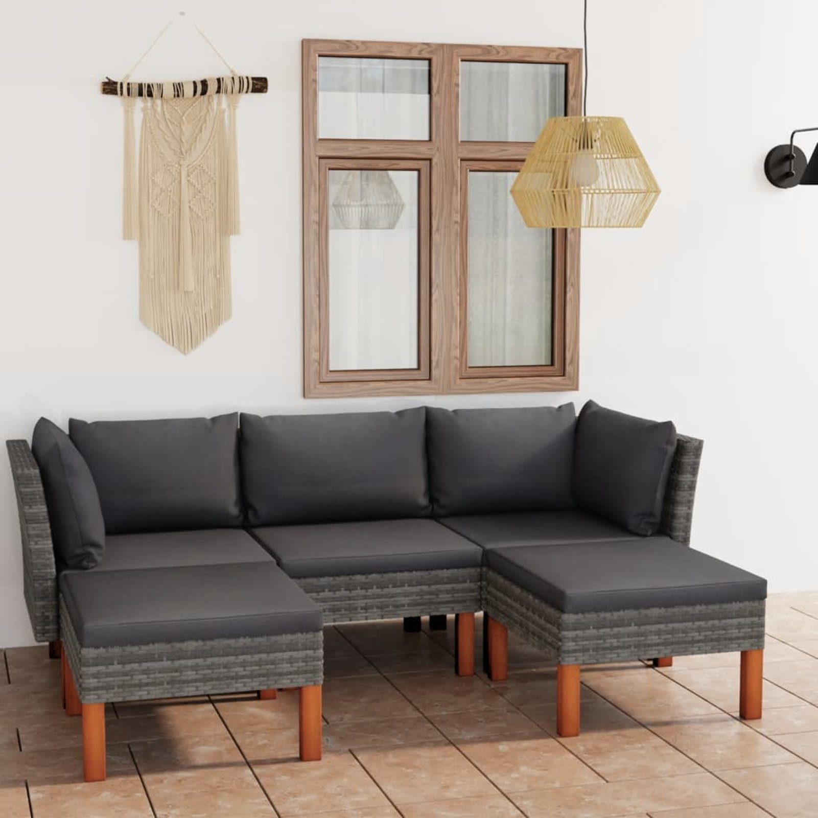 vidaXL Loungesofa Gartenlounge-Set mit Kissen Poly Rattan