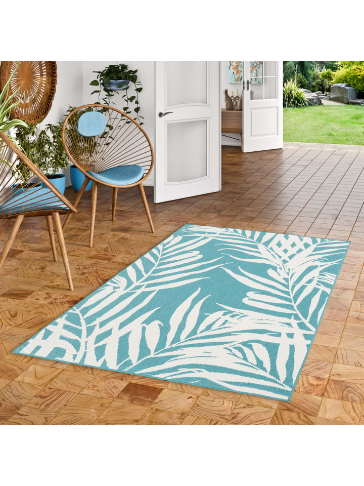 Pergamon In- und Outdoor Teppich Beidseitig Cape Cod  Blätter in Türkis günstig kaufen