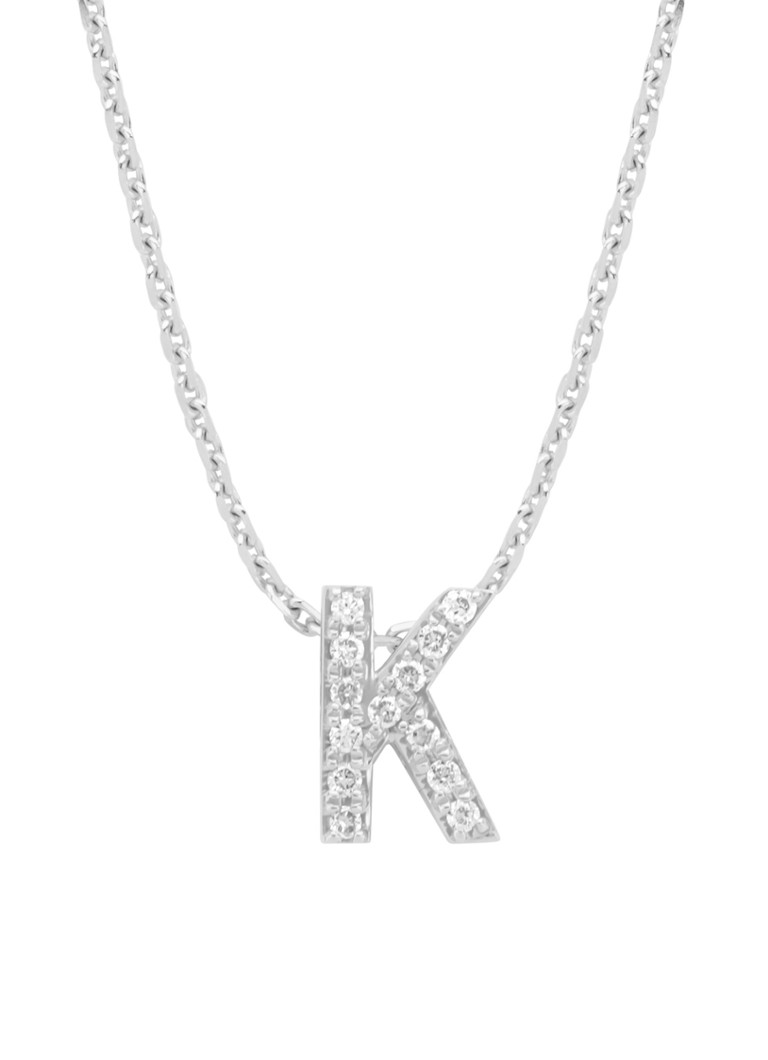 Pandantiv cu vârf de diamant din aur alb, diamant de 0.05ct, literă alfabetului