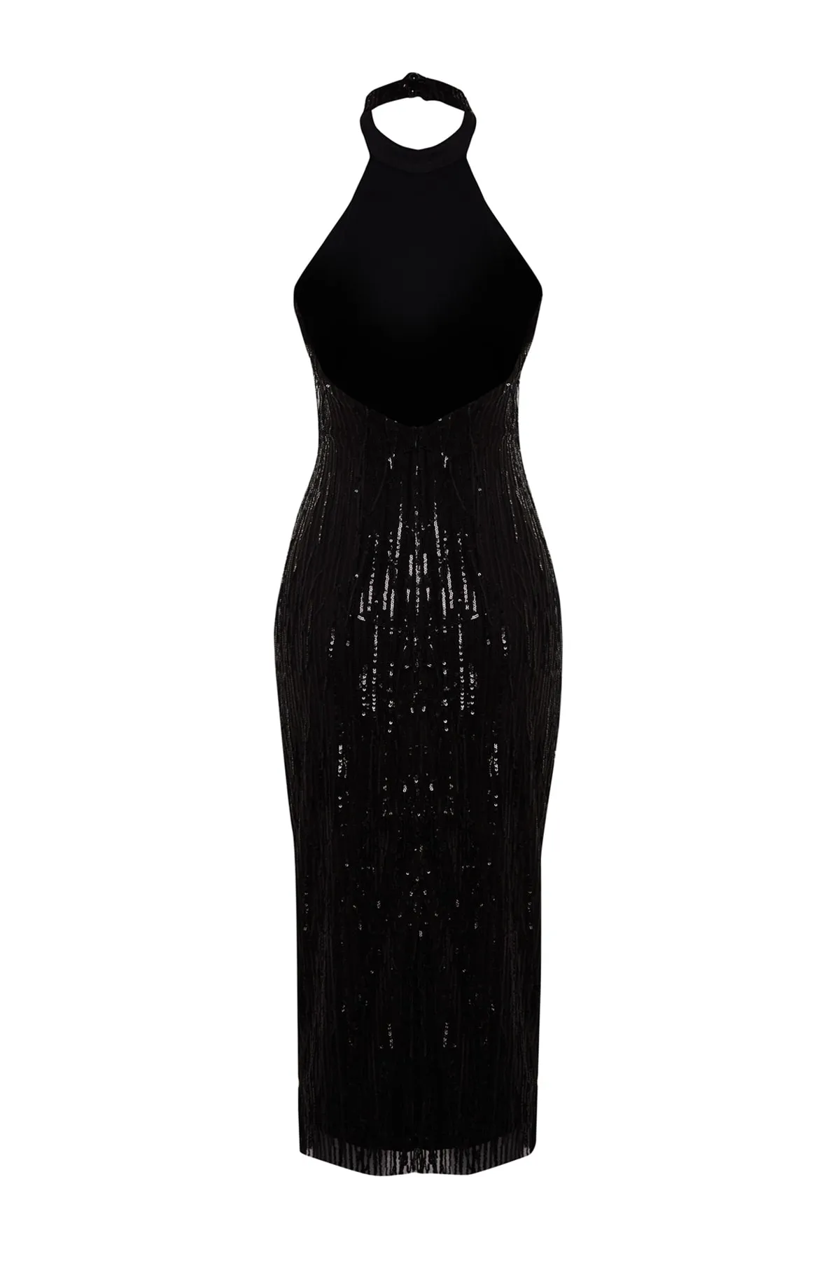 Trendyol Collection  Schwarzes, figurbetontes, gefüttertes Abendkleid mit glänzenden Pailletten TPRSS23EL00461