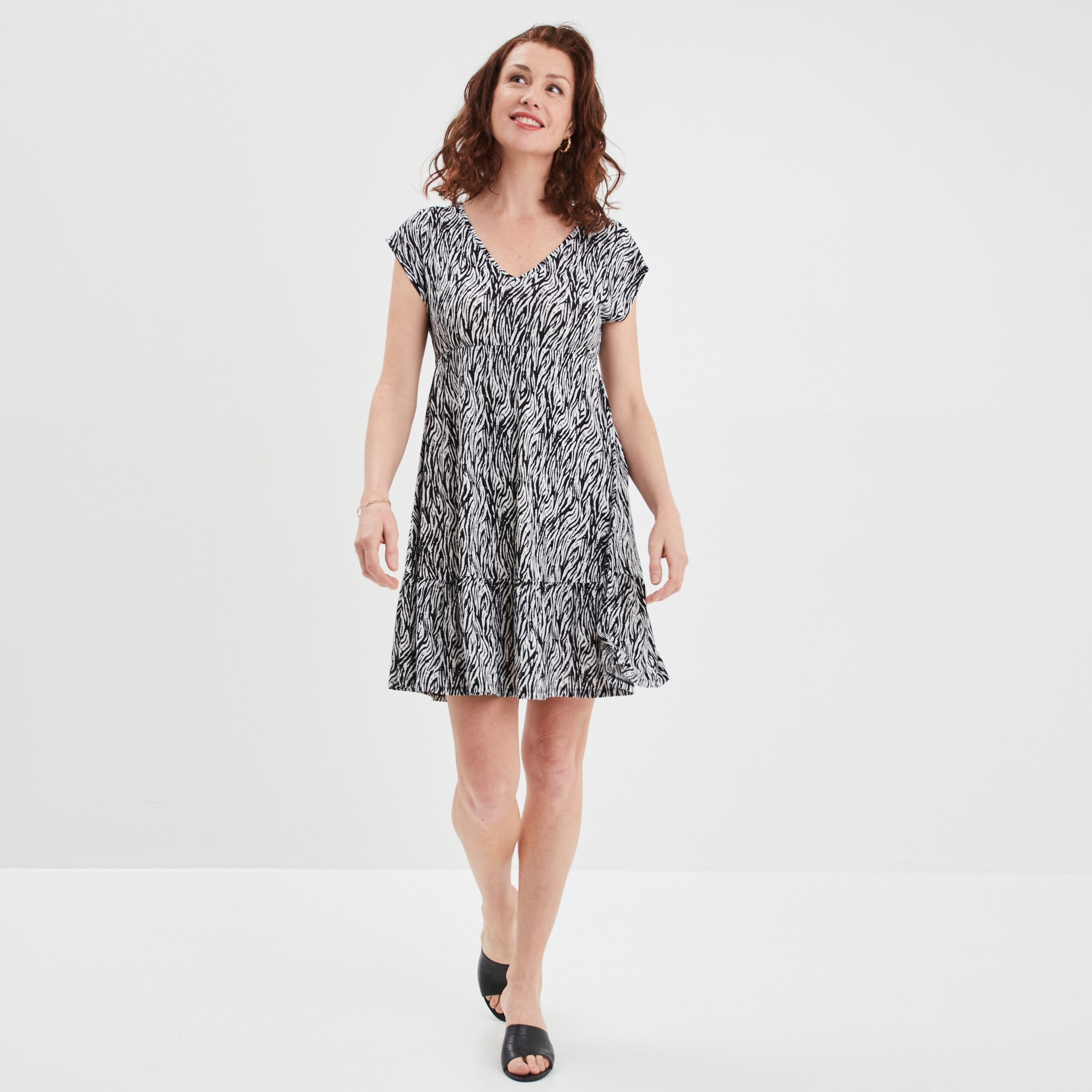 Robe évasée manches courtes blanc femme | La Halle