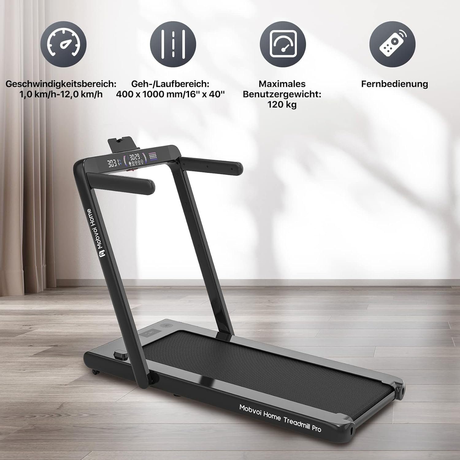 mobvoi Laufband (Laufband Pro für Home, Lauf, Walking-Trainingsmodi 1,0 km/h-12,0 km/h), Motor mit Fernbedienung und LCD-Anzeige
