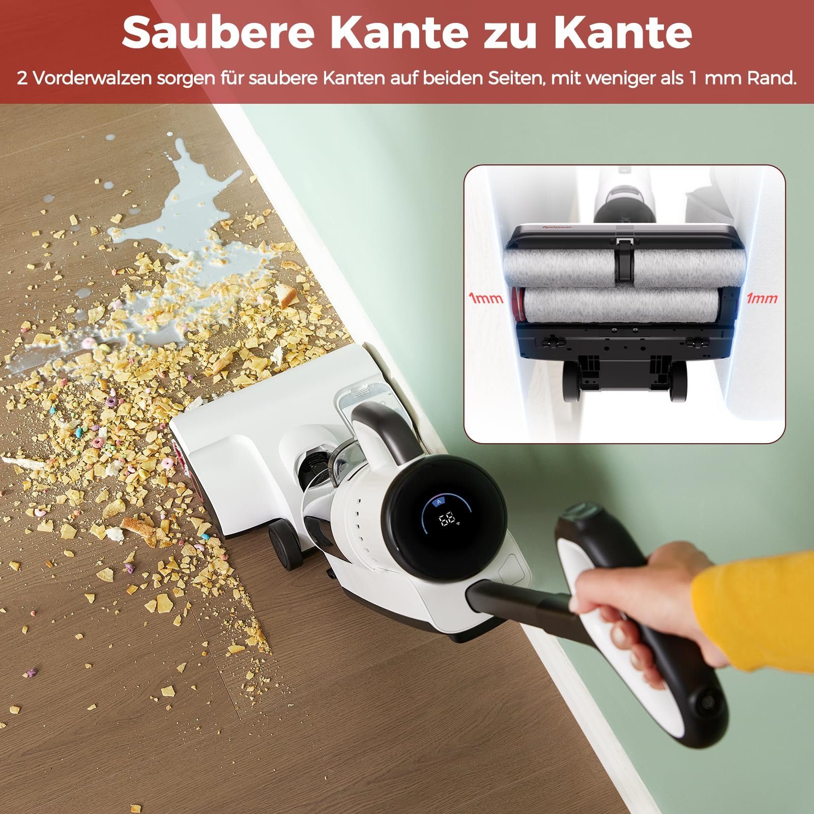 Roborock Nass-Trocken-Sauger Dyad Pro Combo, 260,00 W, 5-in-1 Nass Trockensauger Kabelloser 17000Pa Wischsauger kabellos mit Akku Staubsauger für Teppichreinigung, elektrische Minibürste und 2 Reinigungsköpfe, APP, Sprachsteuerung