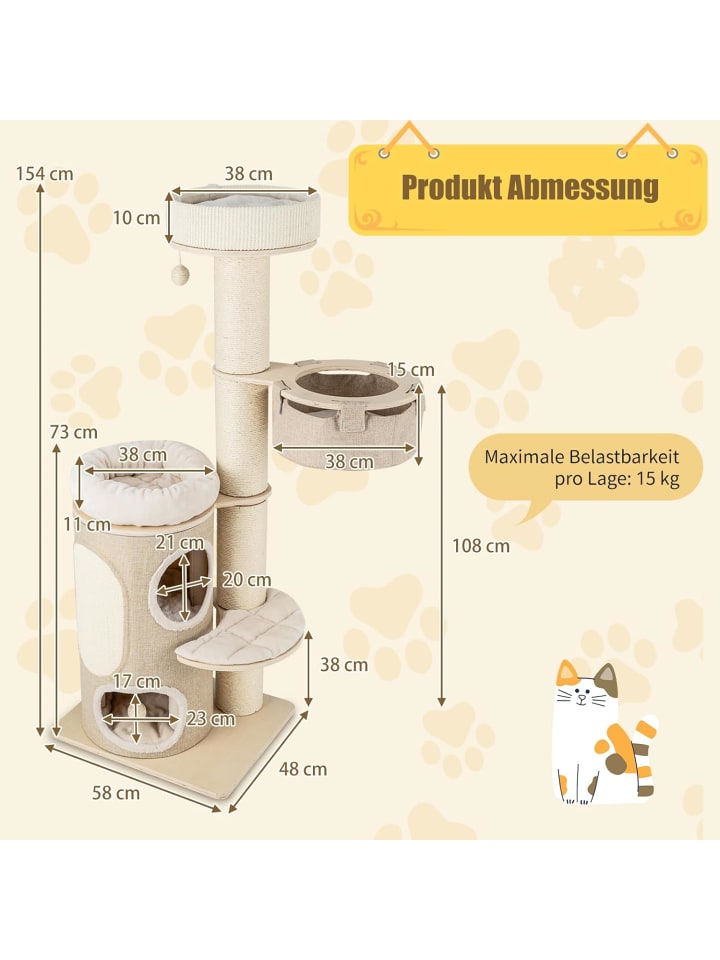 COSTWAY Kratzbaum Katzenbaum 5 Ebenen 154cm in Beige günstig kaufen onesize