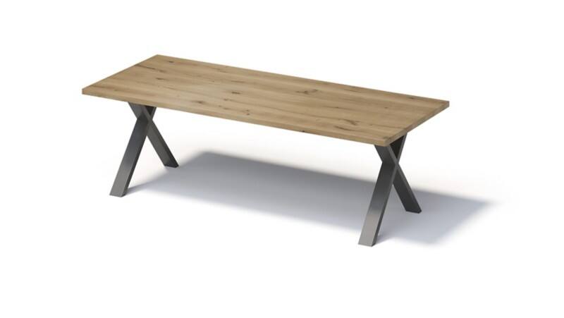 Bisley Fortis Table Regular, 2400 x 1000 mm, gerade Kante, geölte Oberfläche, X-Gestell, Oberfläche: P natürlich / Gestellfarbe: 303 blankstahl