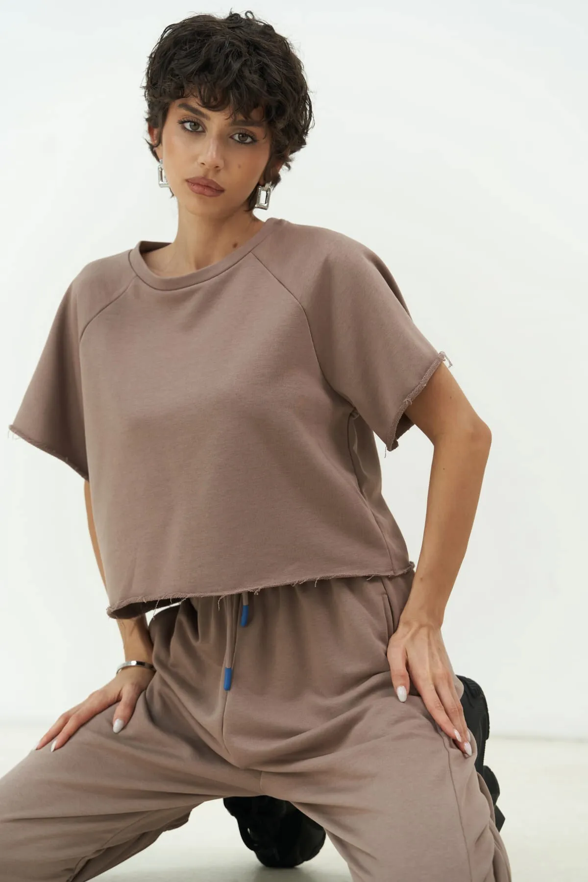MAİ COLLECTİON  Vero Grey Crop-Trainingsanzug-Set