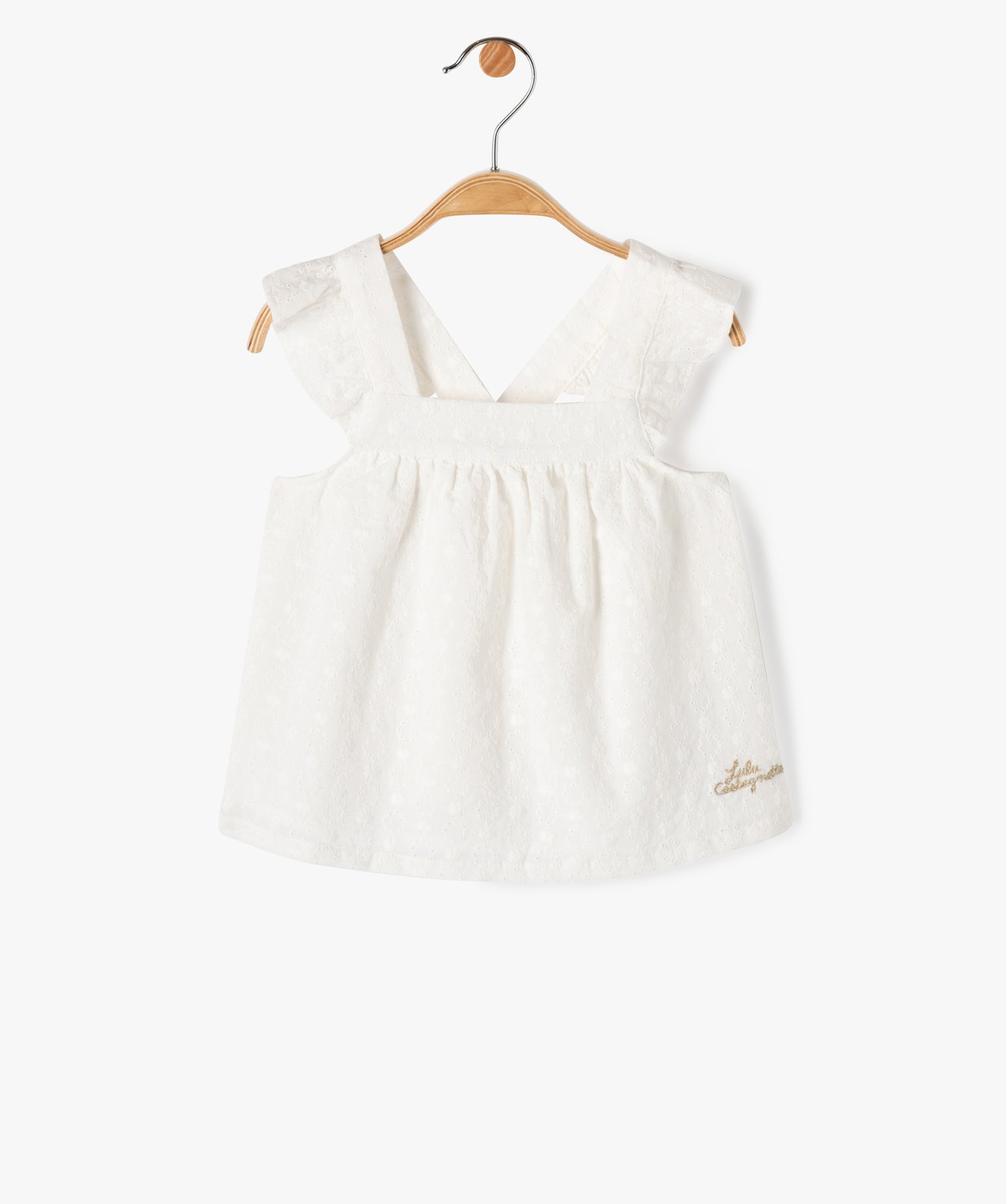 Blouse bébé fille en dentelle anglaise à bretelles volant... beige | GEMO