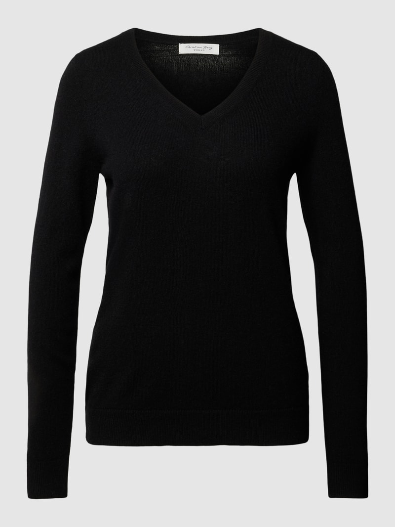 Strickpullover aus Kaschmir mit V-Ausschnitt in schwarz