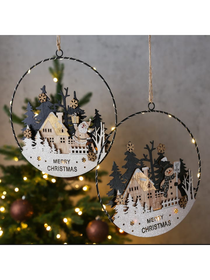 MARELIDA LED Dekoring mit Santa Dekohänger Fensterdeko D: 25cm in natur günstig kaufen onesize