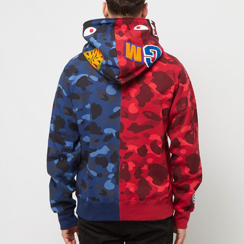 A Bathing Ape Color X Camo Separate Shark Full Zip Hoodie red x navy
