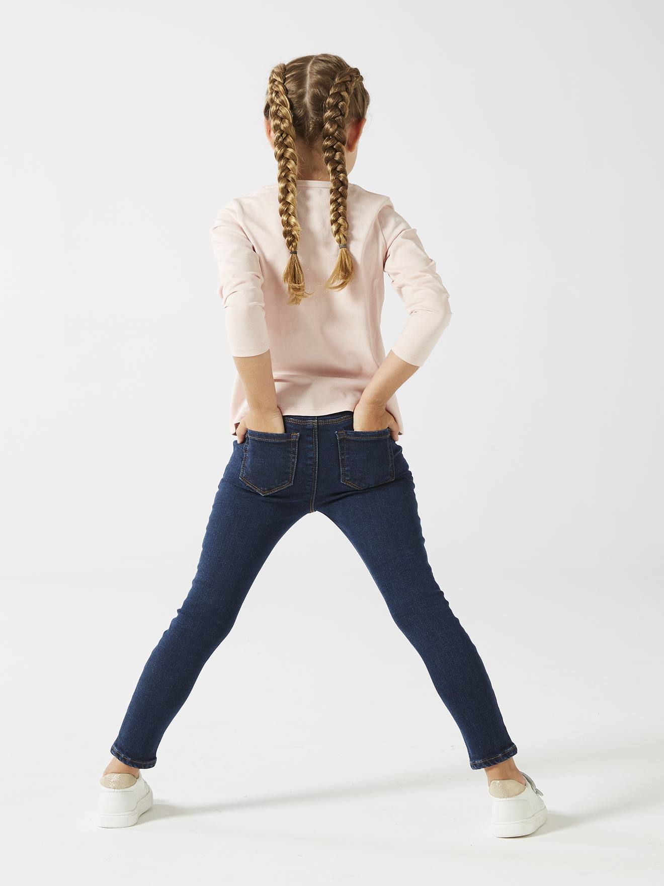 T-shirt Basics message irisé fille manches longues bleu marine