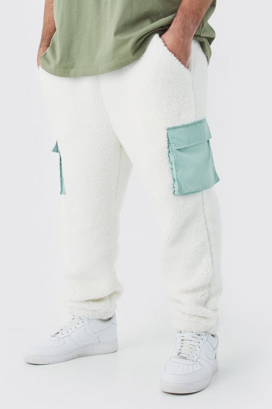Plus Borg-Jogginghose mit Nylon Cargo-Taschen