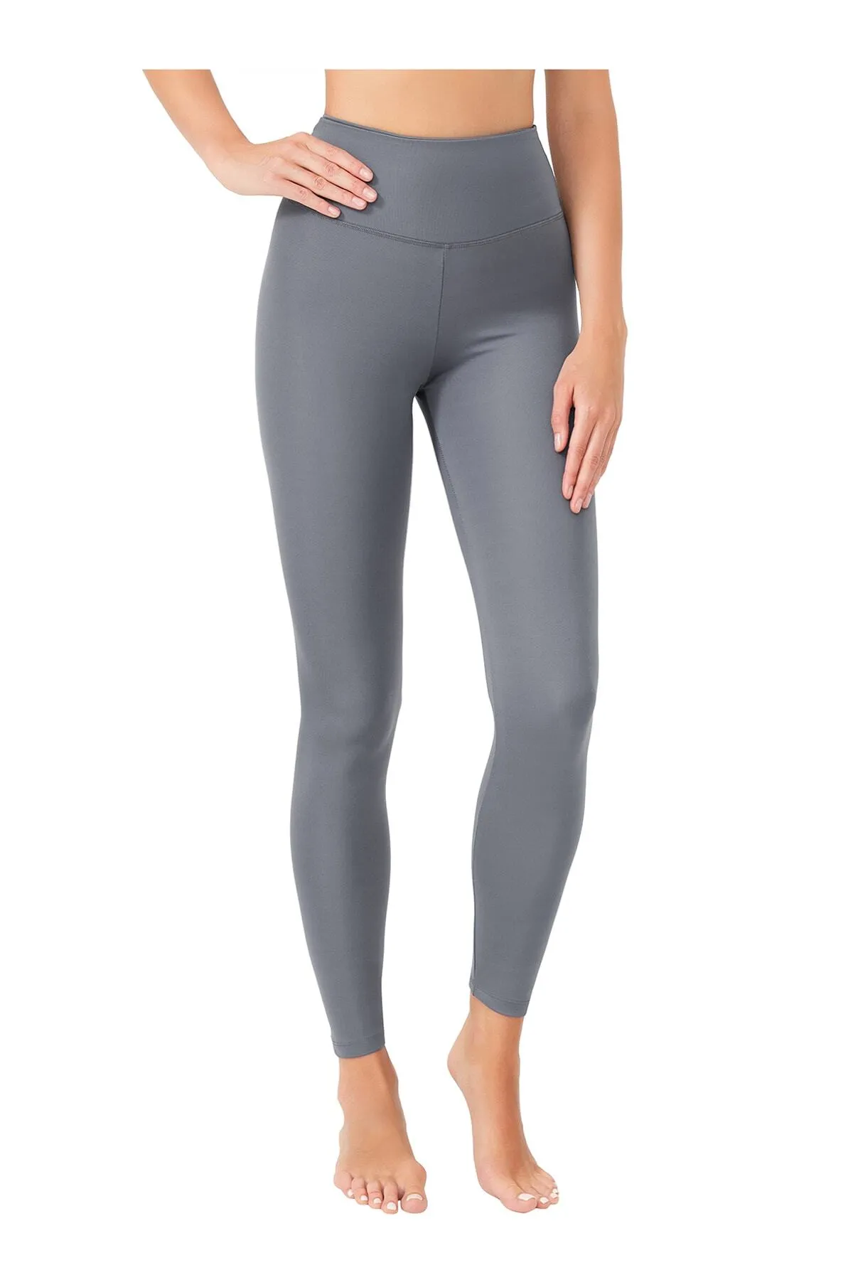 LOS OJOS  Anthrazitfarbene, schmal geschnittene Sport-Leggings mit hoher Taille und Basics für Damen