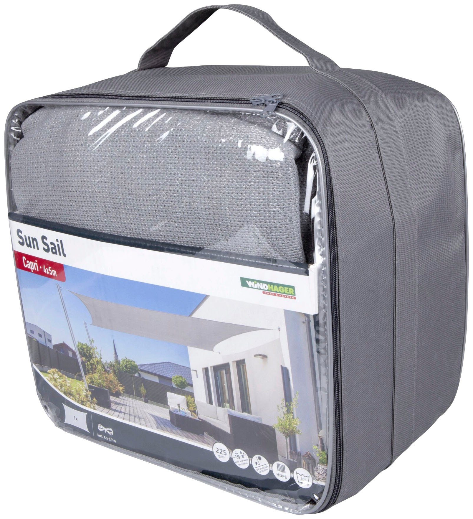 Windhager Sonnensegel Capri Rechteck, 4x5m, grau