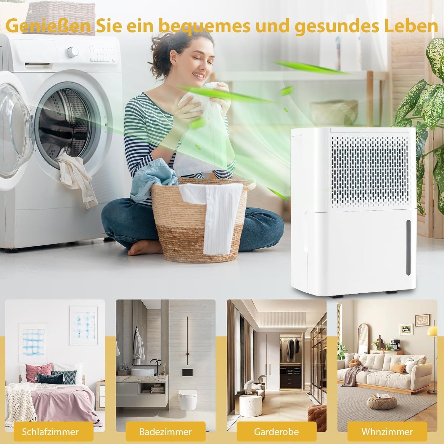 KOMFOTTEU Luftentfeuchter, Entfeuchtung 12,00 l/Tag, Tank 2,20 l, mit 3 Modus & 24-Stunden-Timer
