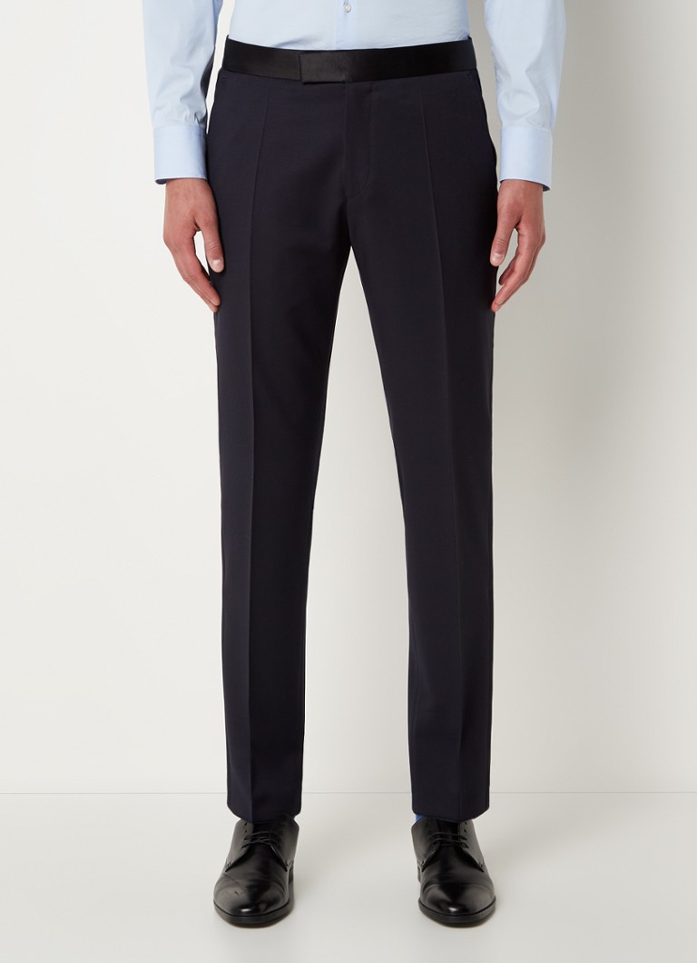 Pantaloni HUGO BOSS H-Genius-Tux-B1 din lână, cu croială slim și inserții contrastante din amestec de mătase.