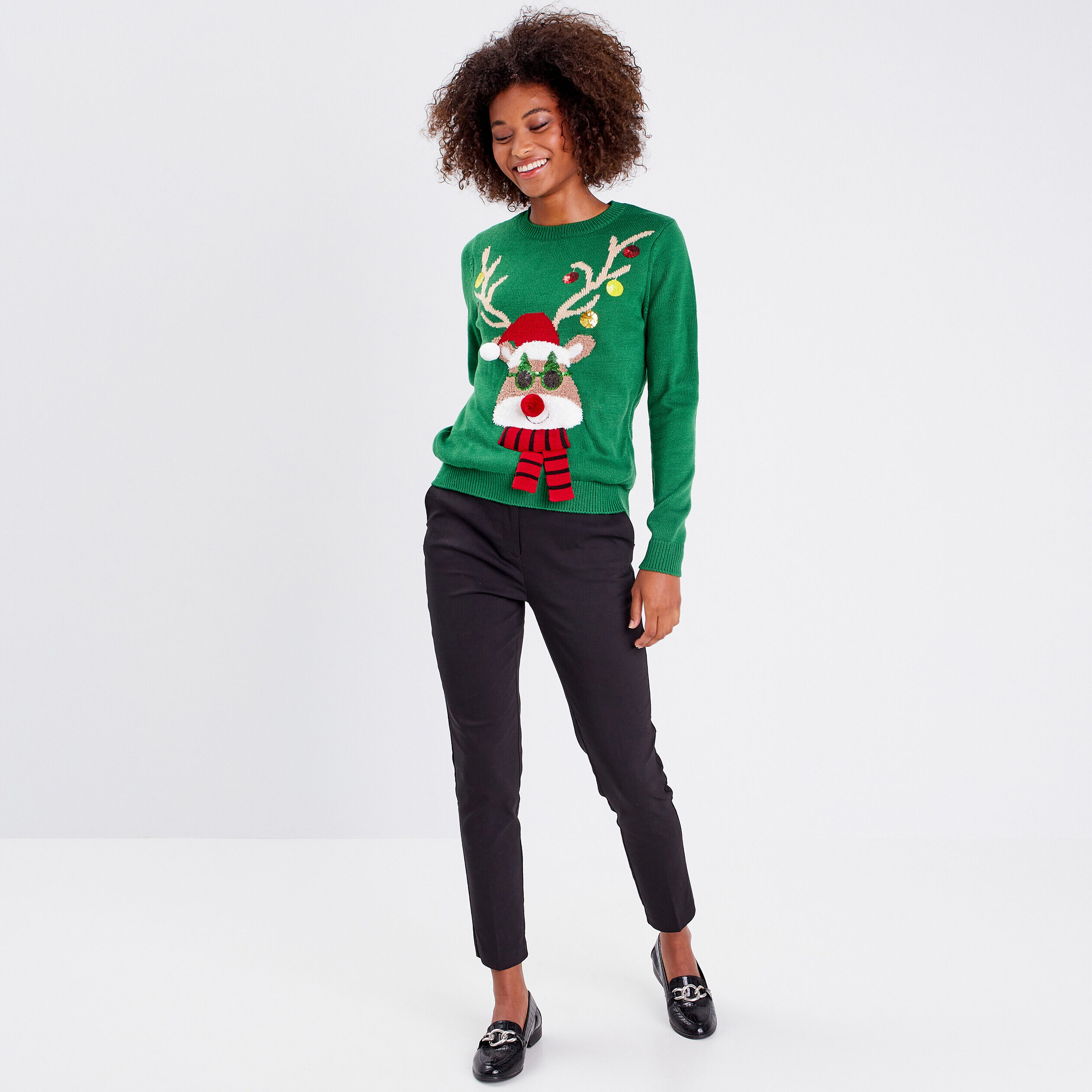 Pull avec sequins vert femme | Cache Cache