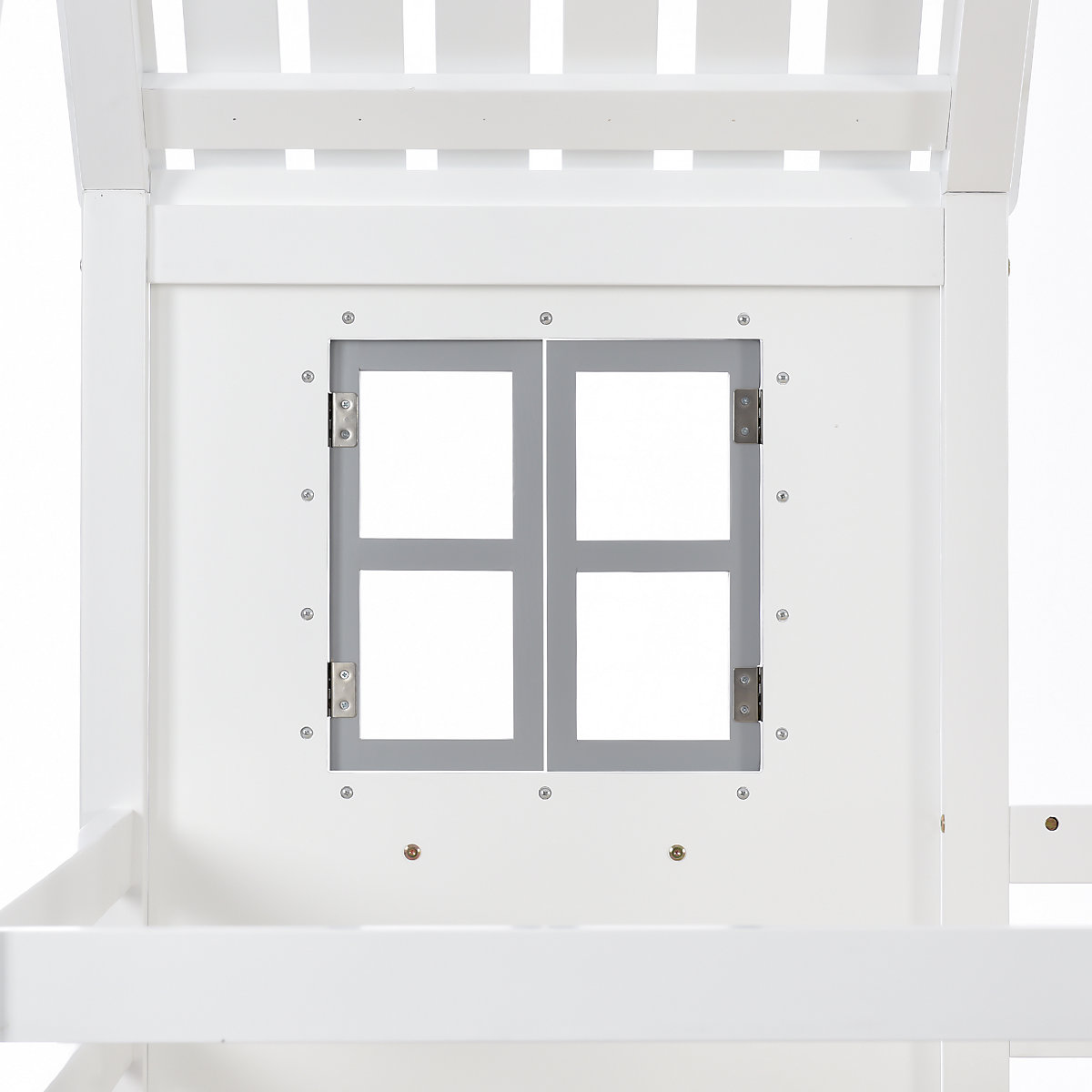 Etagenbett mit Handlauf und Fenster, Hausbett, Fallschutz und Gitter, Kiefer