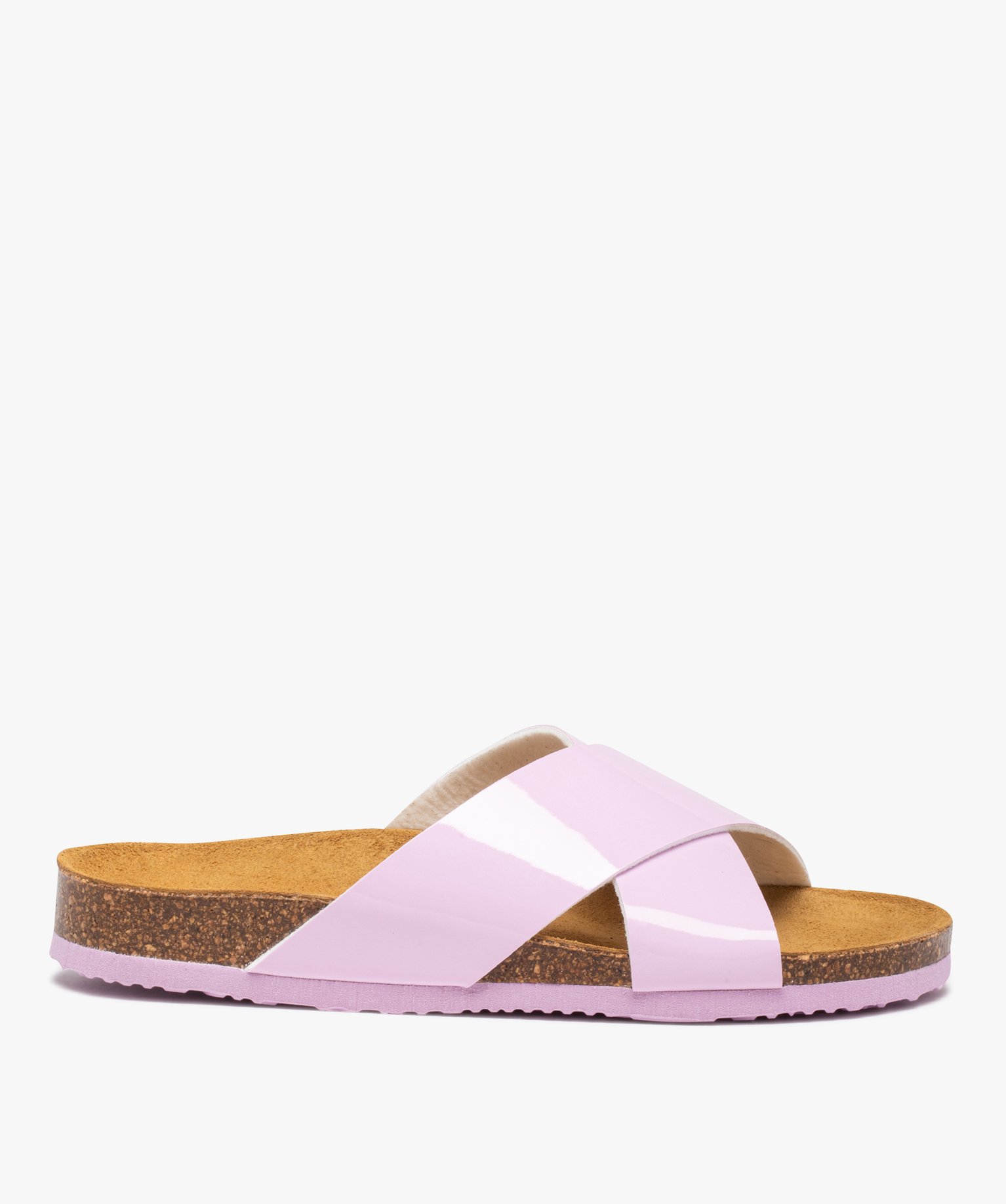 Mules femme à talon plat et larges brides croisées violet clair | GEMO