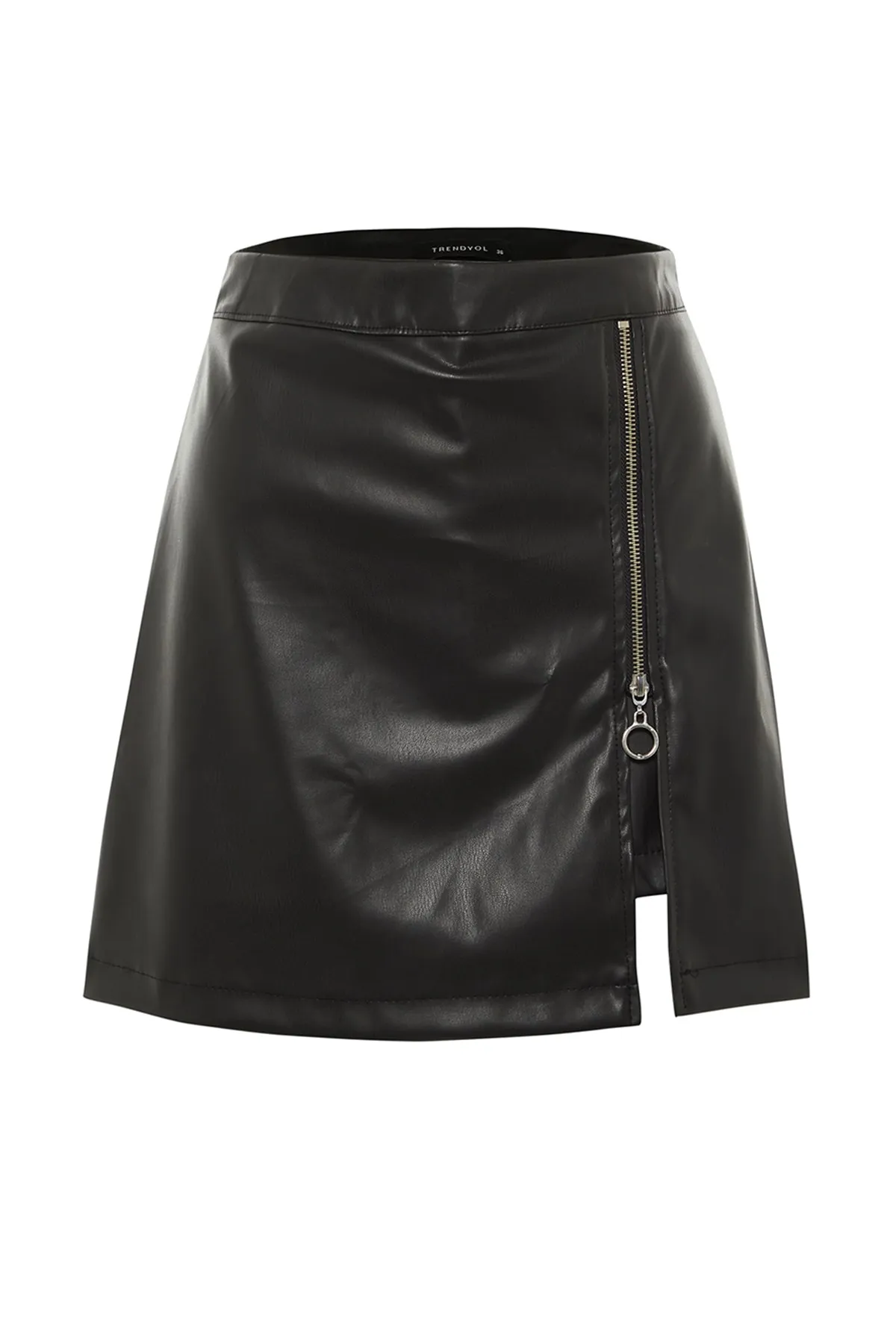 Trendyol Collection  Schwarzer Shortsrock aus gewebtem Kunstleder mit Reißverschluss TWOAW23SR00010