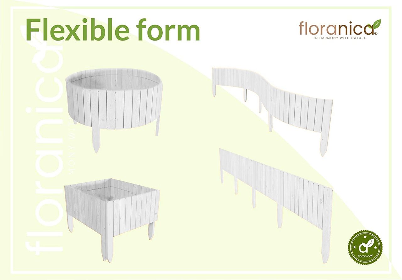 Pemicont Floranica Rollborder II Flexibler Holzzaun 203cm Höhe: 30cm Weiß Imprägniert Kiefernholz Beeteinfassung Rasenkante Beetumrandungen