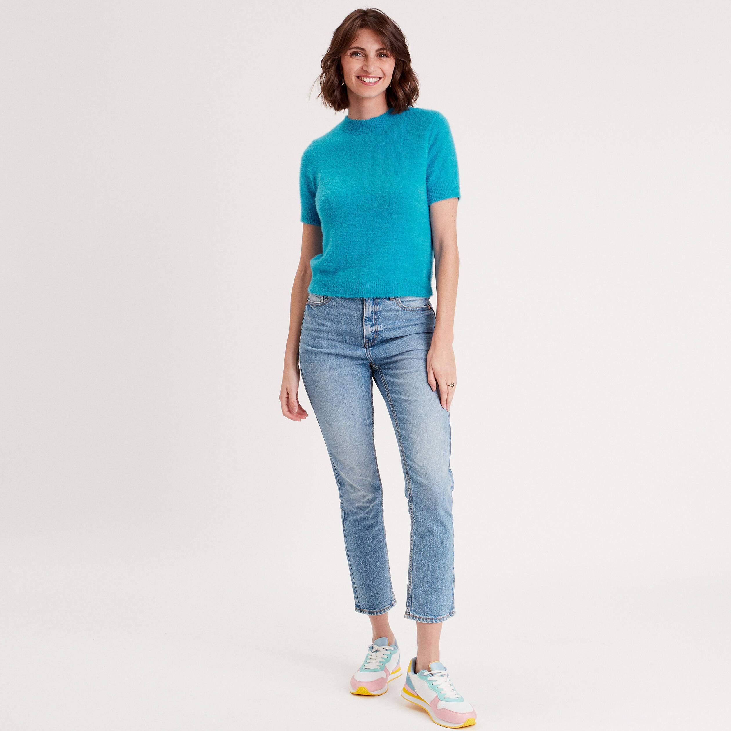 Pull manches courtes bleu femme | Cache Cache