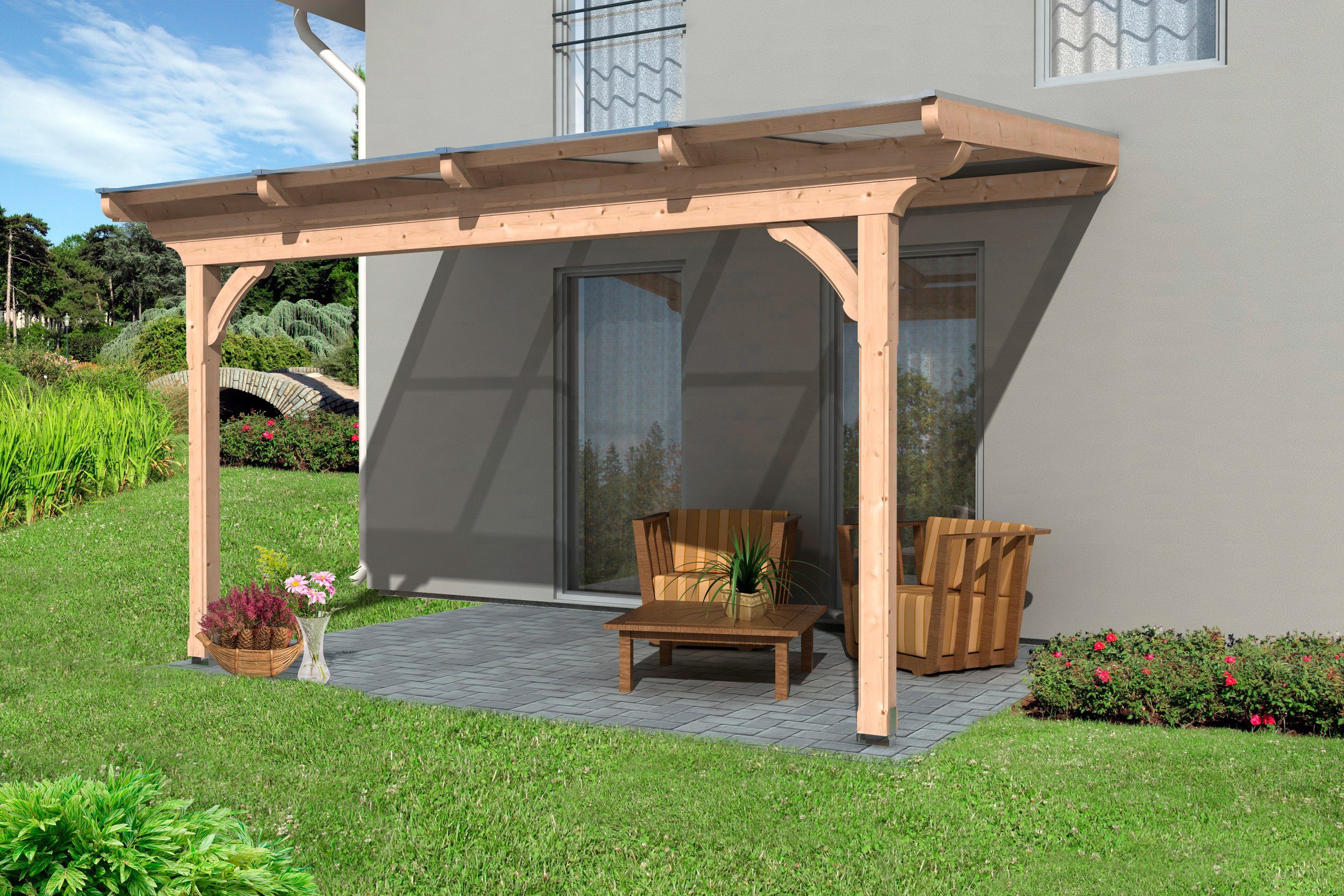 Skanholz Terrassendach Ravenna, BxT: 434x250 cm, Bedachung Doppelstegplatten, 434 cm Breite, verschiedene Tiefen