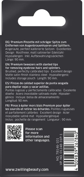 ZWILLING Beauty Premium Pinzette, schräg - silver Pinzette