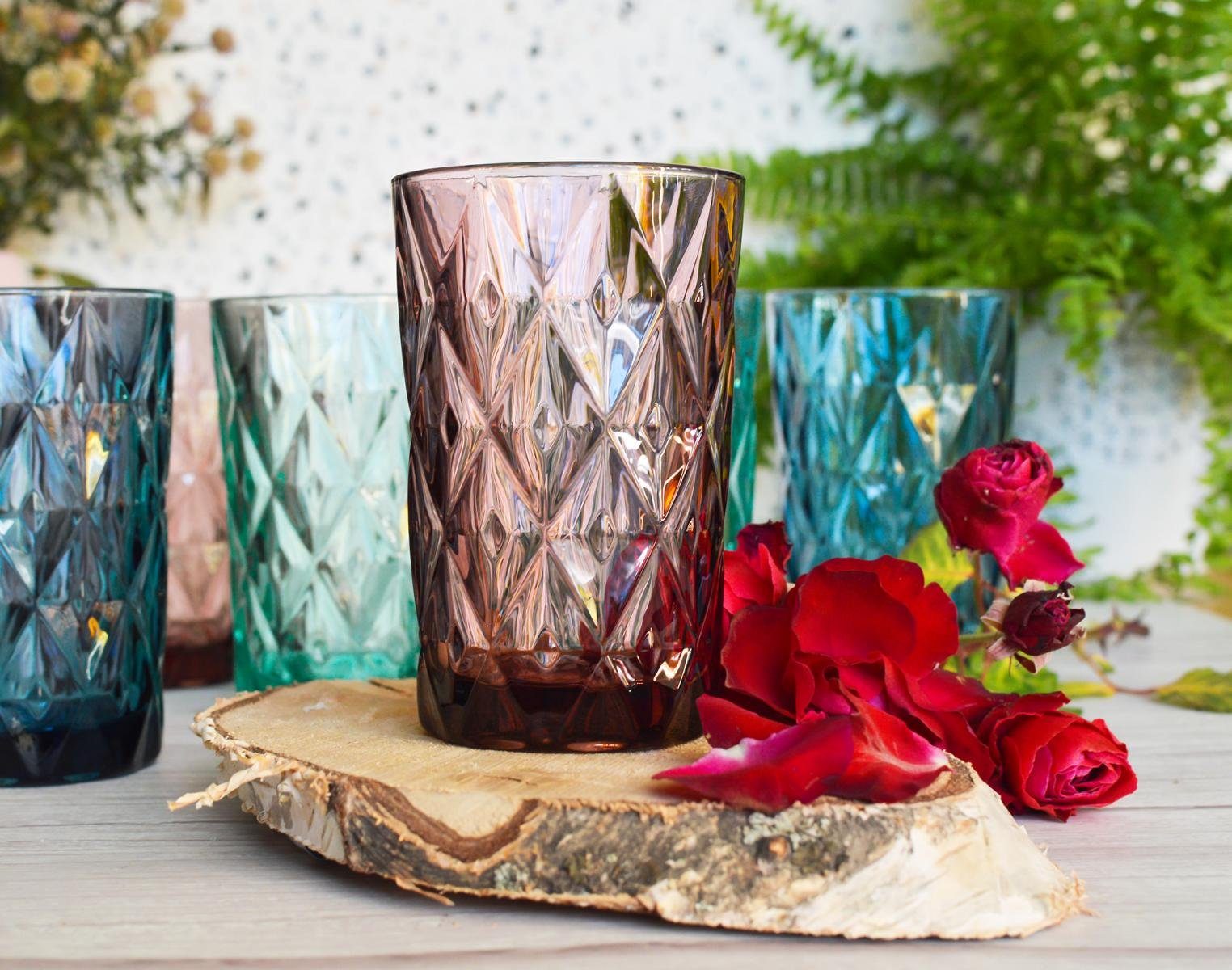 Sendez Longdrinkglas 6 Bunte Trinkgläser 350ml Wassergläser Saftgläser Longdrinkgläser Cocktailgläser, Glas
