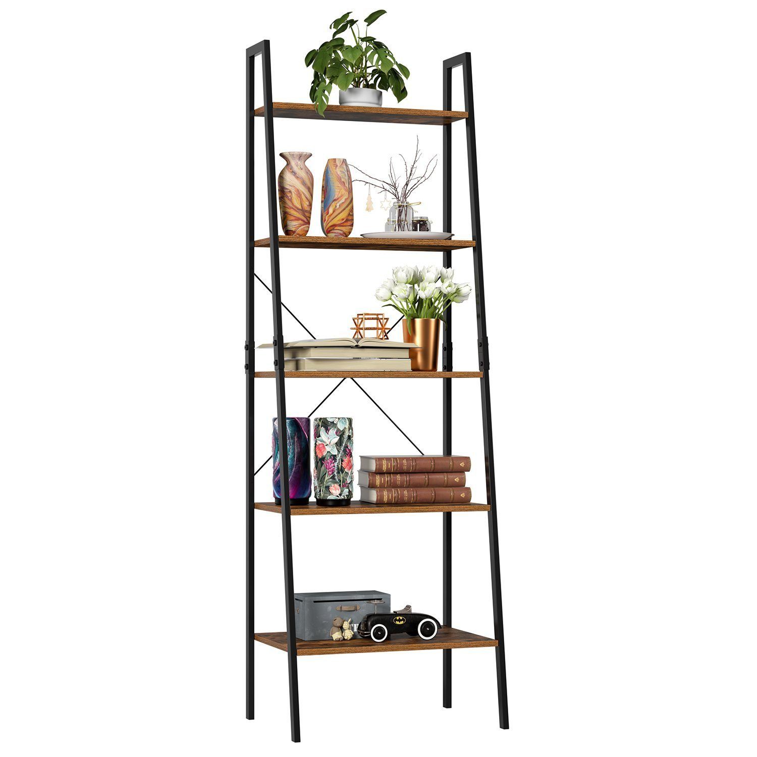 Daskoo Bücherregal Standregal, Küchenregal, Leiterregal mit 5 Ebenen,171cm hoch, für Wohnzimmer,Studierzimmer,Küche