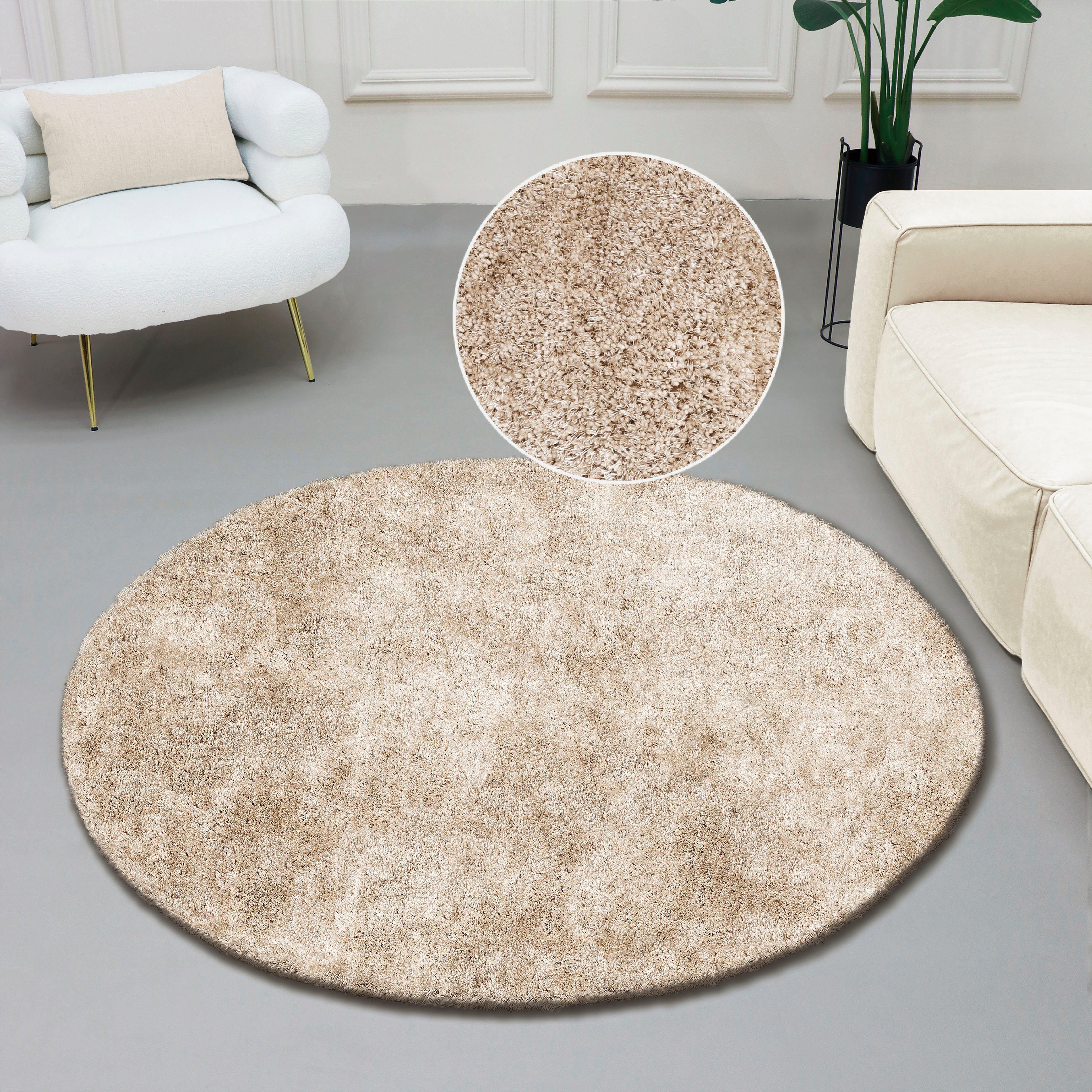 Hochflor-Teppich Dana Teppich, Bruno Banani, rund, Höhe: 30 mm, unifarben, Mikrofaser Teppiche, Wohnzimmer, Schlafzimmer, Esszimmer