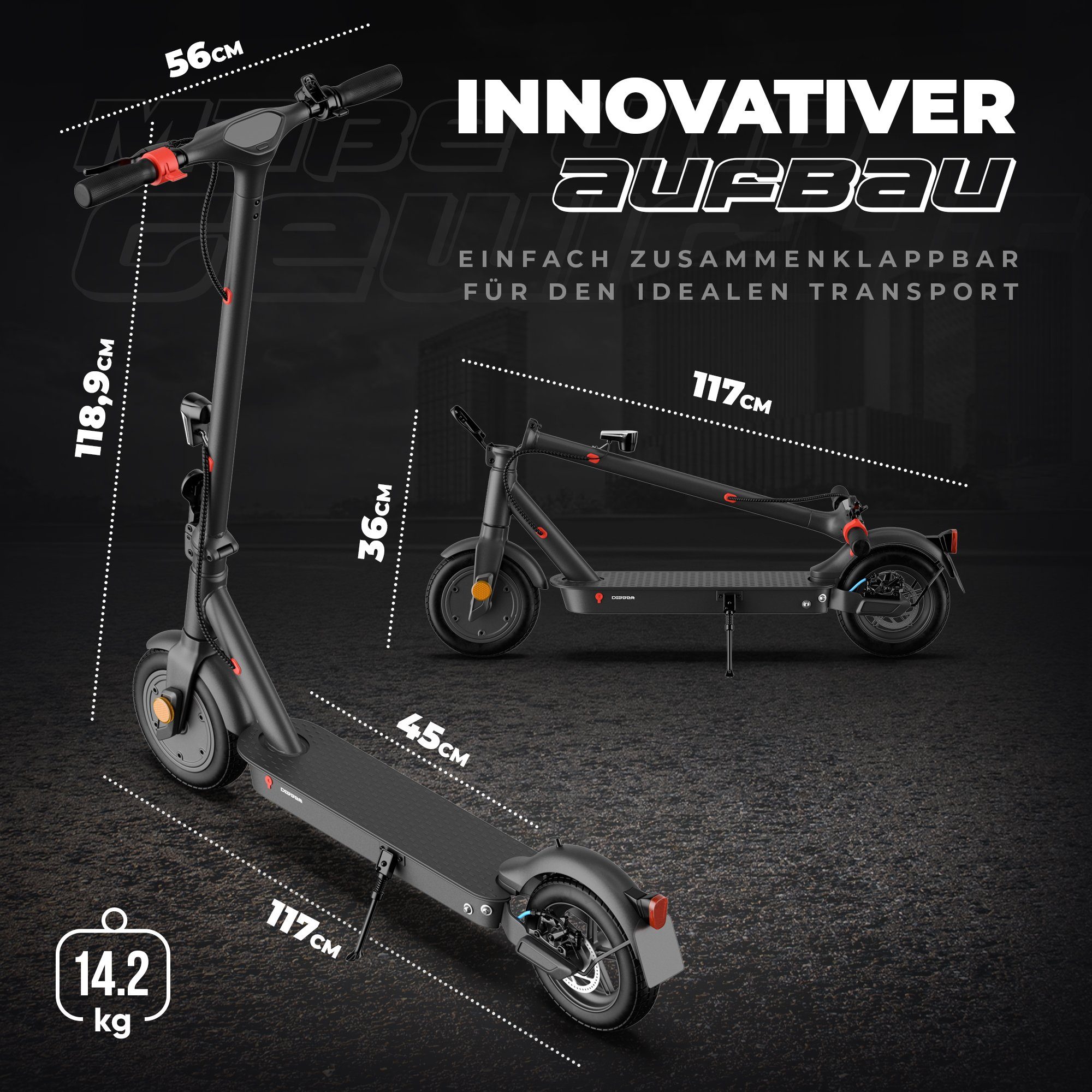 DIGGER E-Scooter ES3 Digger Jubelt faltbarer E-Scooter 360Wh Akku und Straßenzulassung